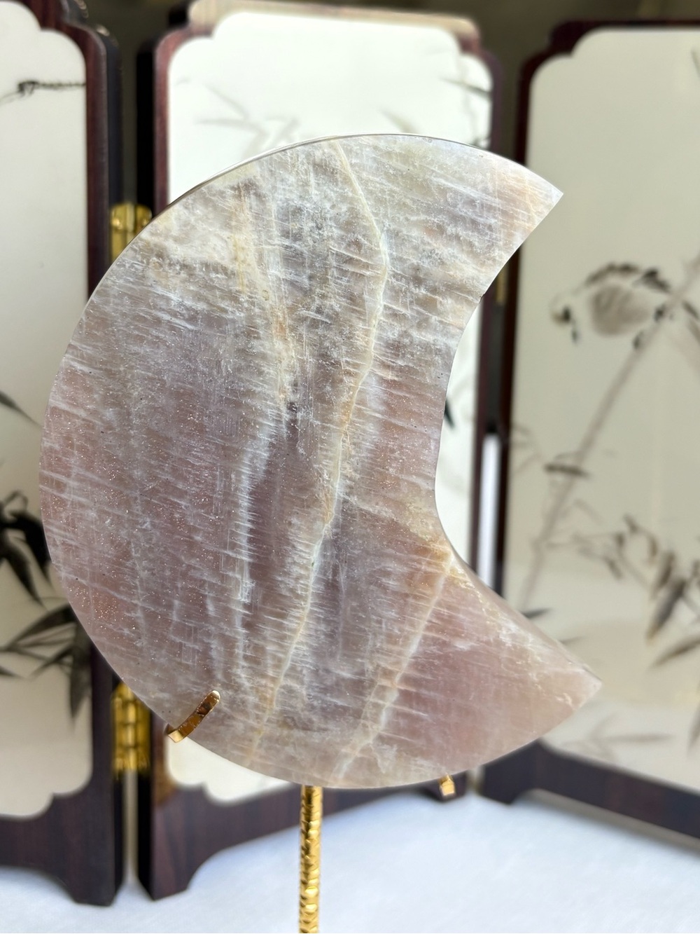 Sunstone moonstone mixed crystal moon carving